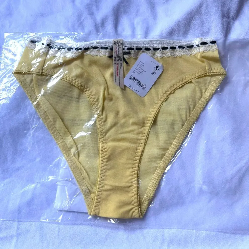 NWT Intimately Free People So Sweet Yellow Bikini Mesh Bottom Size S